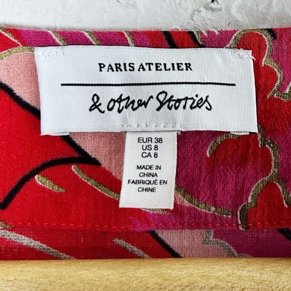 & Other Stories Red Floral Maxi Dress Bold Florals Sz 8 - Picture 6 of 8